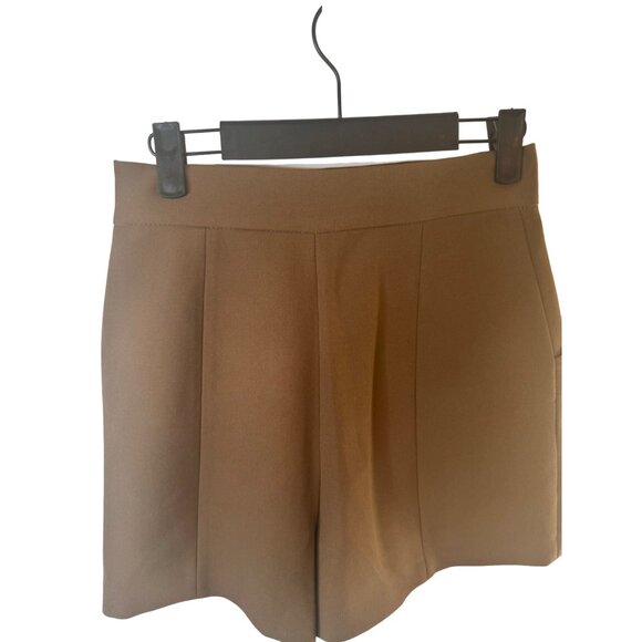 NWT ZARA XS Nutmeg Brown High Waisted Shorts Side Pockets - Picture 3 of 12